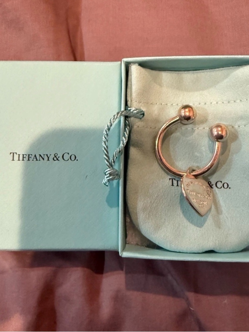 Tiffany & Co. Silver Heart Tag Key Charm on Ring - Picture 2 of 4